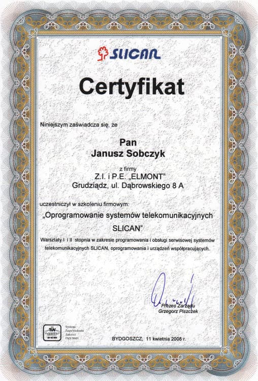 Certyfikat szkolenia